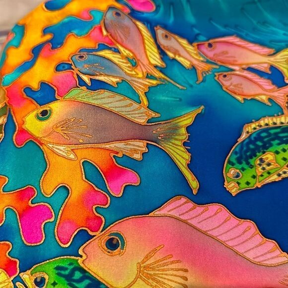 Vintage Lee Caldwell hand painted silk mtropical fish ocean scarf fabulous - Picture 11 of 15